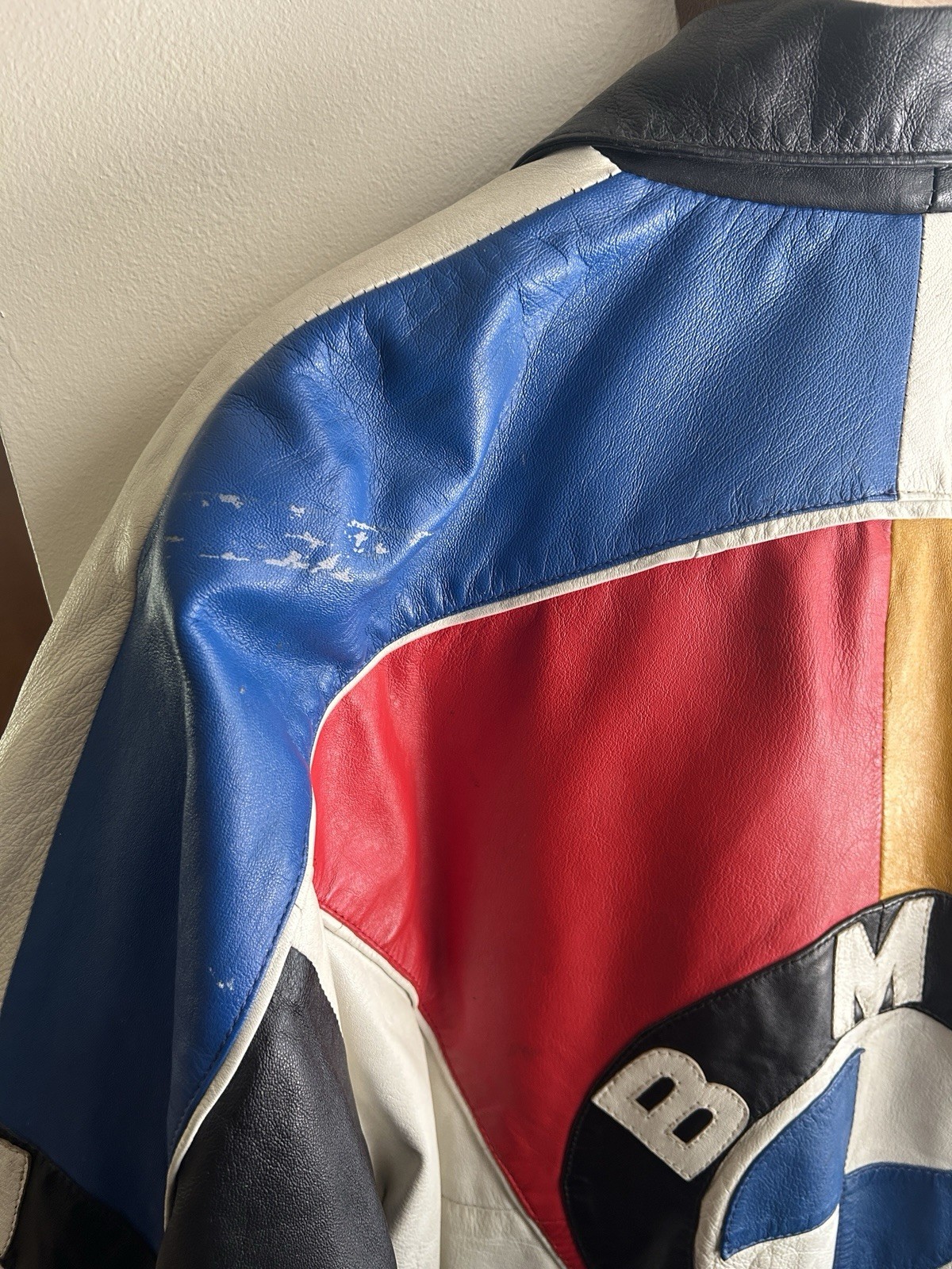 Vintage 80s/90s BMW Multi-Color Leather Racing Jacket Hip Hop 8 Ball Size M
