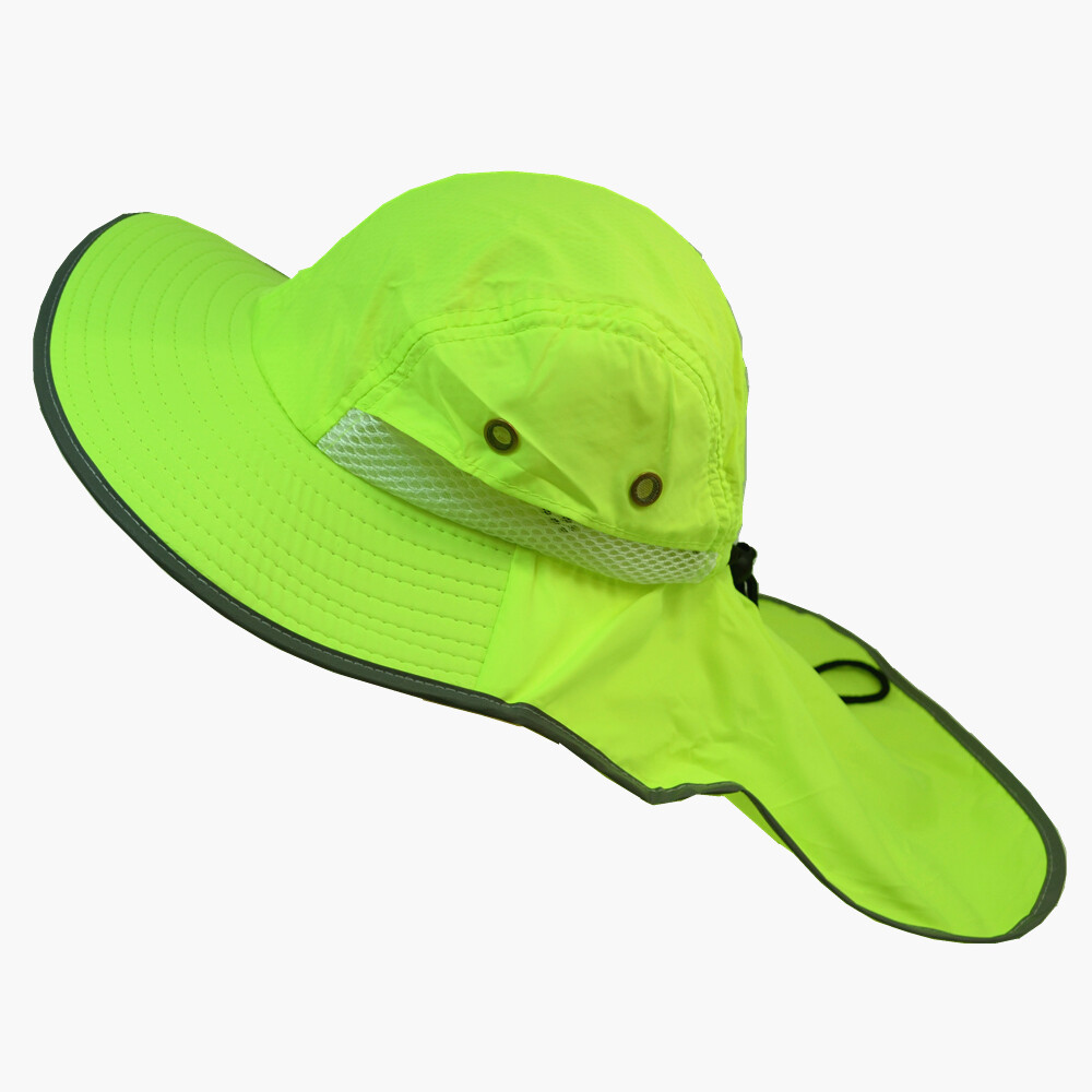 Hi Vis Reflective Safety Boonie Neck Flap Cover Work Hat Wide Brim Bucket Cap