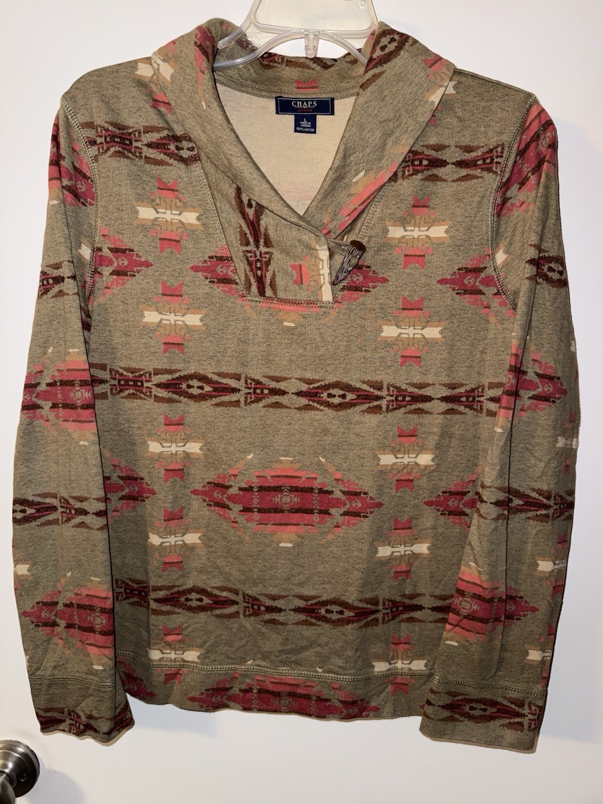 Chaps Denim Women’s Size Large Southwestern Aztec Toggle Pullover Green MINT