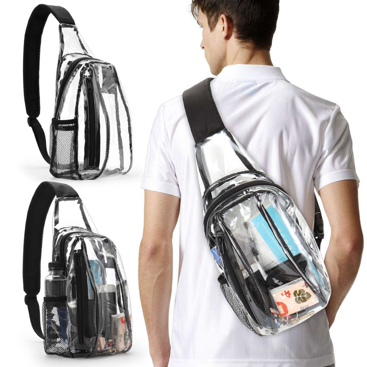 Clear PVC Sling Bag Transparent Stadium Shoulder Crossbody Chest Pack Adjustable