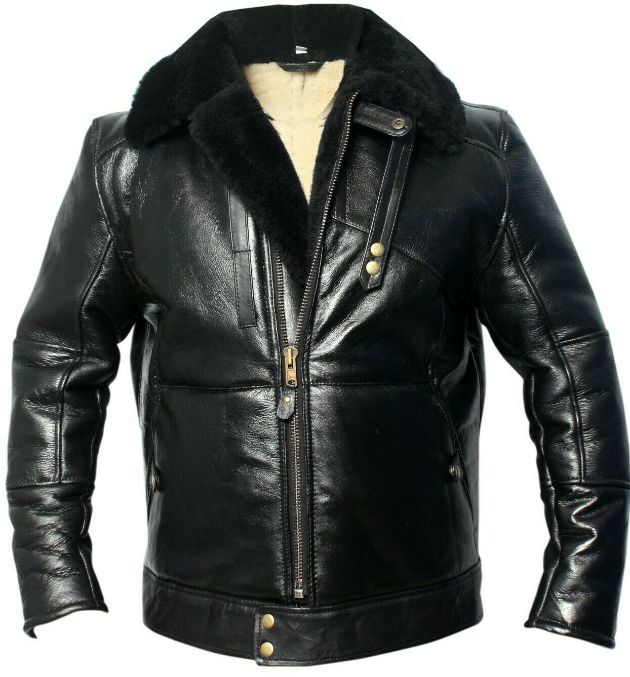 German Luftwaffe KANALJACKE Black Bomber Shearling Sheepskin Flight Jacket