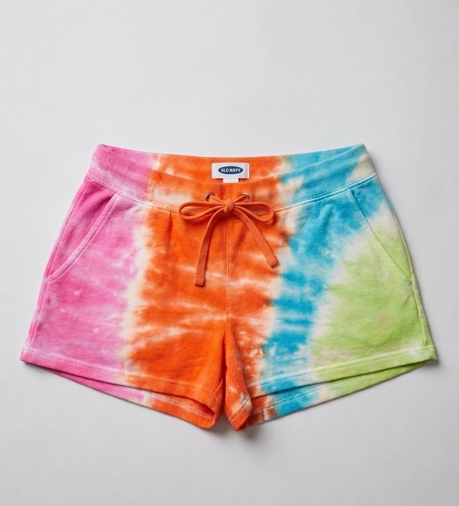 NWT Old Navy Women’s Fleece Rainbow Red White Yellow Palms Tie Dye Summer Shorts