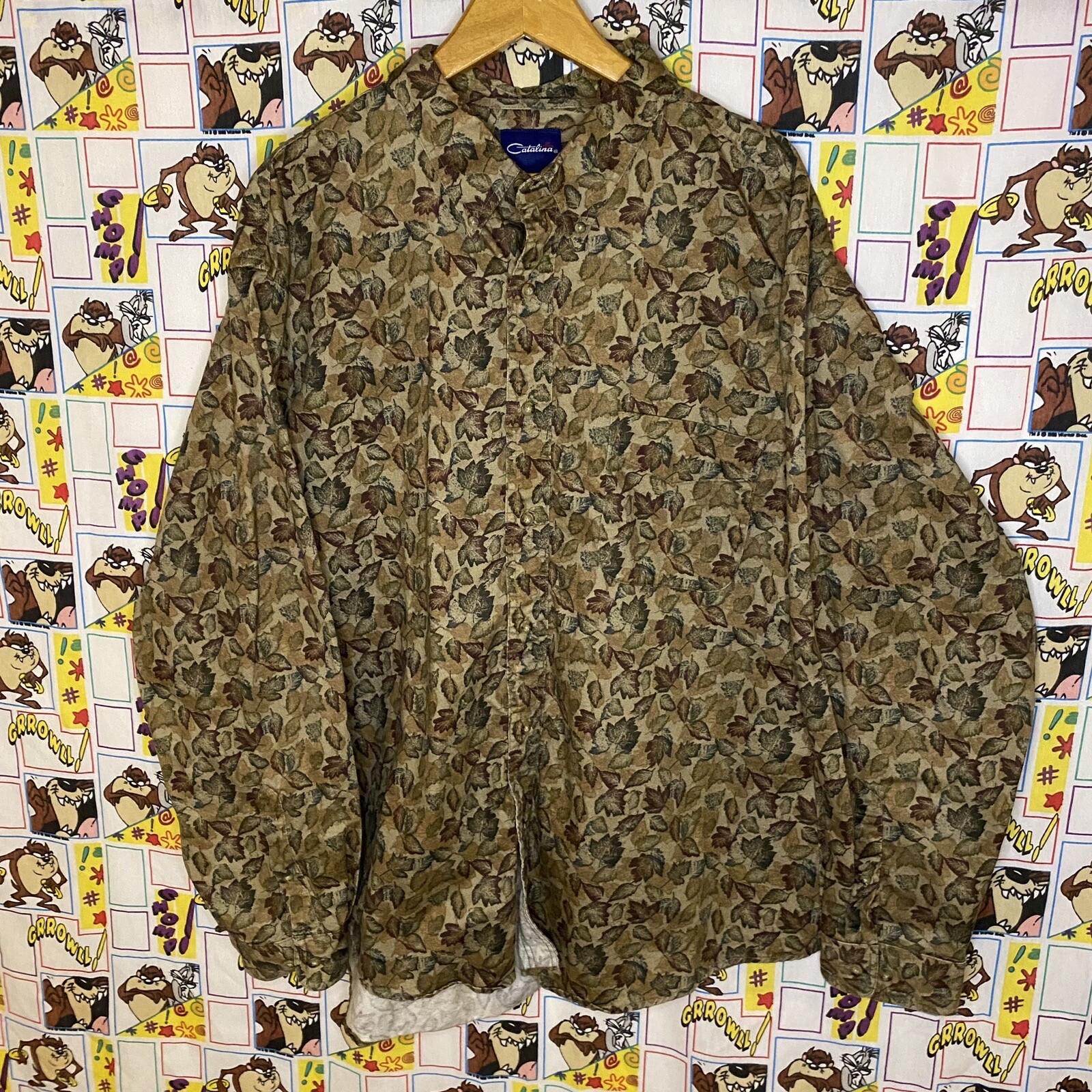 Mens 2XL Catalina Long Sleeve Button Up Shirt Leaf AOP Nature Fall Leaves Earth
