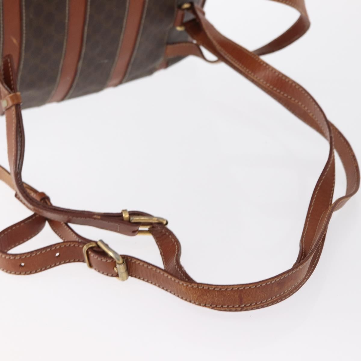 CELINE Macadam Canvas Backpack PVC Leather Brown Gold Auth bs32182