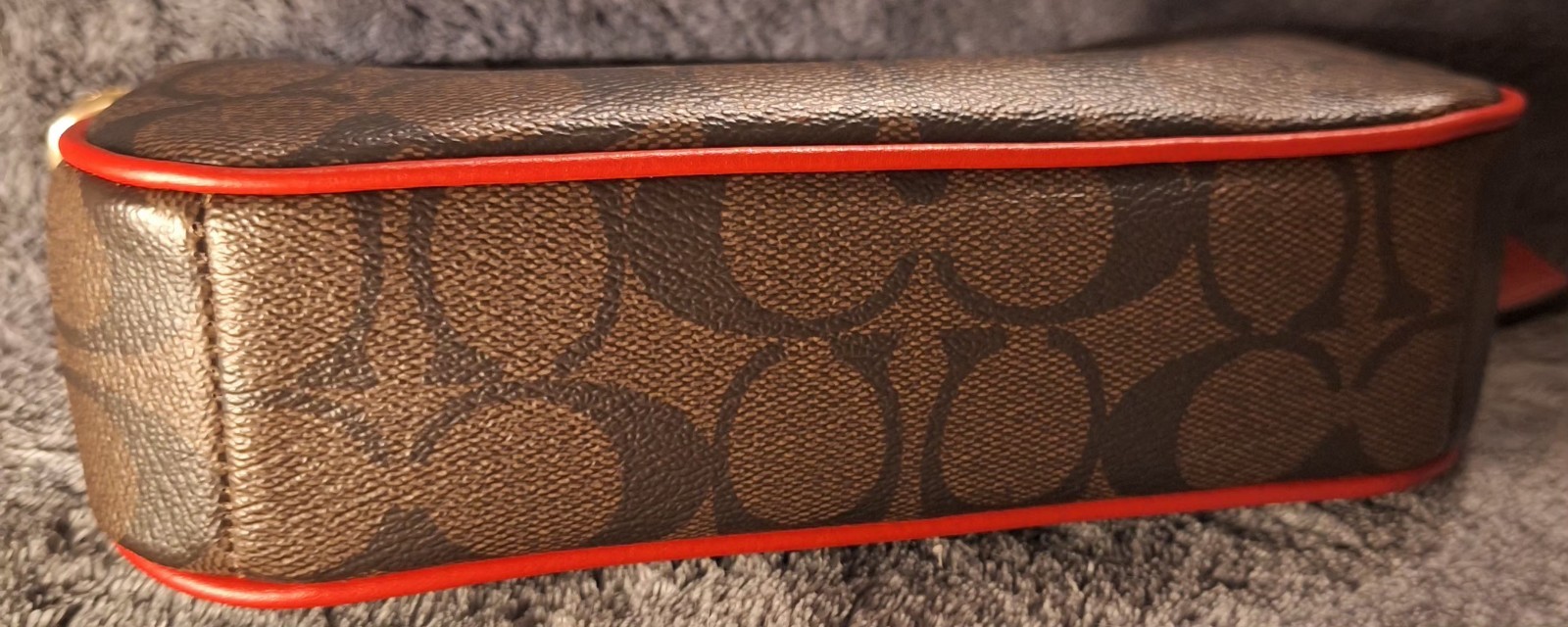 COACH Nolita 19 Signature Canvas BROWN / RED C3308 EUC + Gold Crossbody Chain