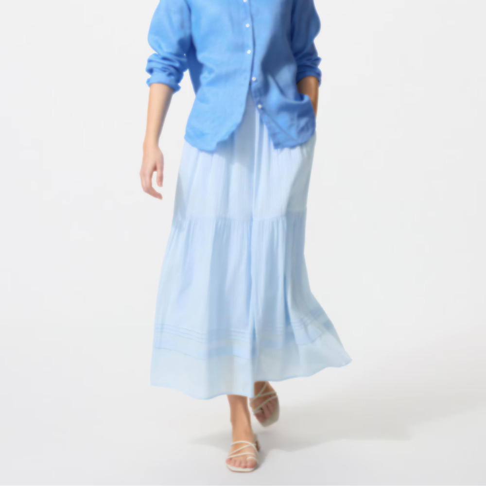 UNIQLO Tiered Maxi Skirt S M L XL XXL White Black Light Blue Women 482286 NWT