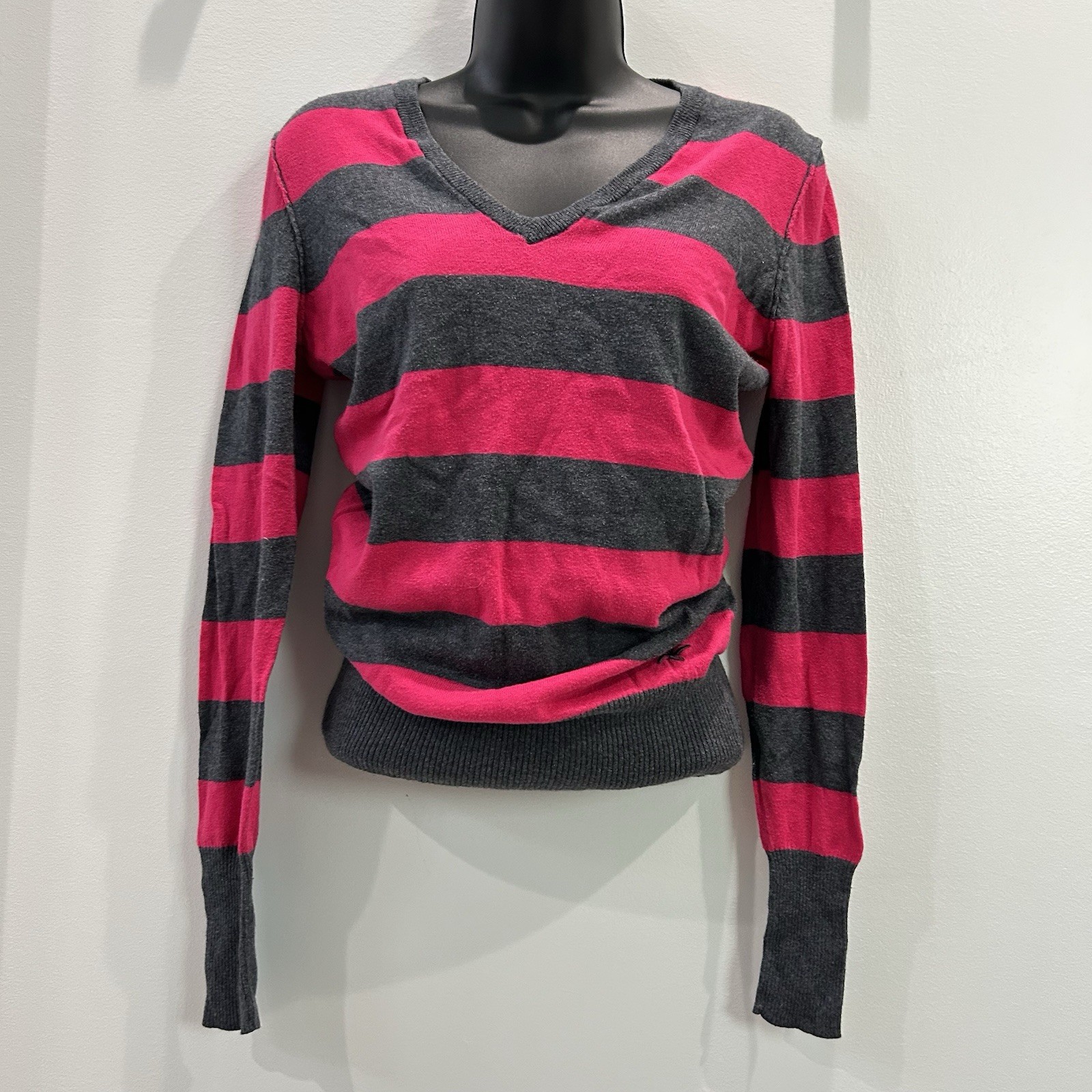 Nollie Womens Sweater Small Multicolor Striped V-Neck Cotton Cashmere Blend