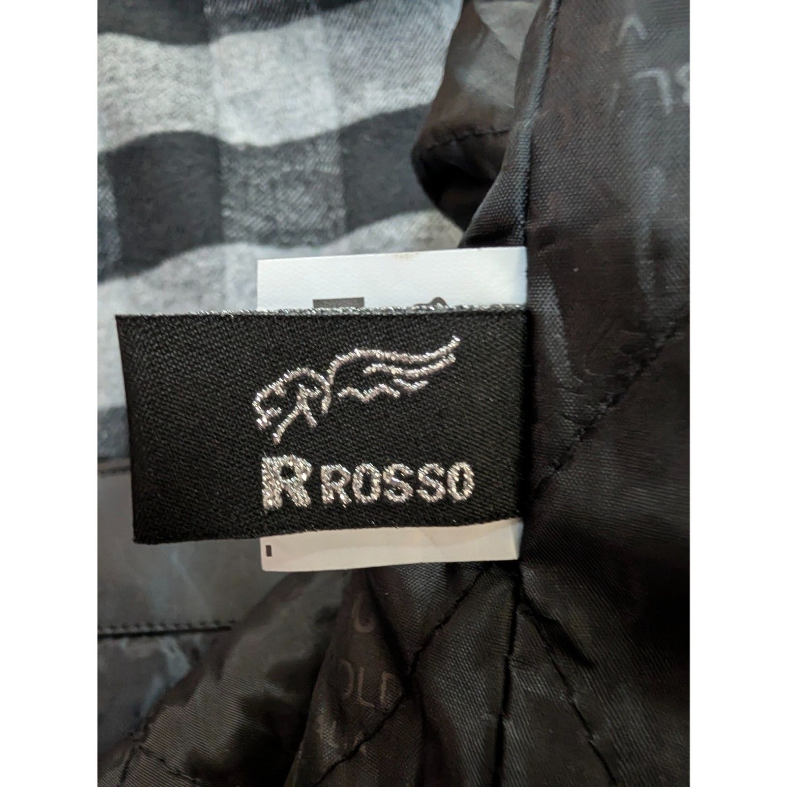 R Rosso Black & Gold Leather Jacket Mens Med. NWT Made In Italy Plaid Lined Coat