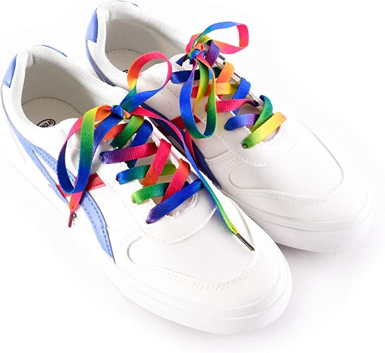Lorpops Bright Rainbow Shoelaces Flat Colorful Fashion Sneakers 47 in. 5/16 wide