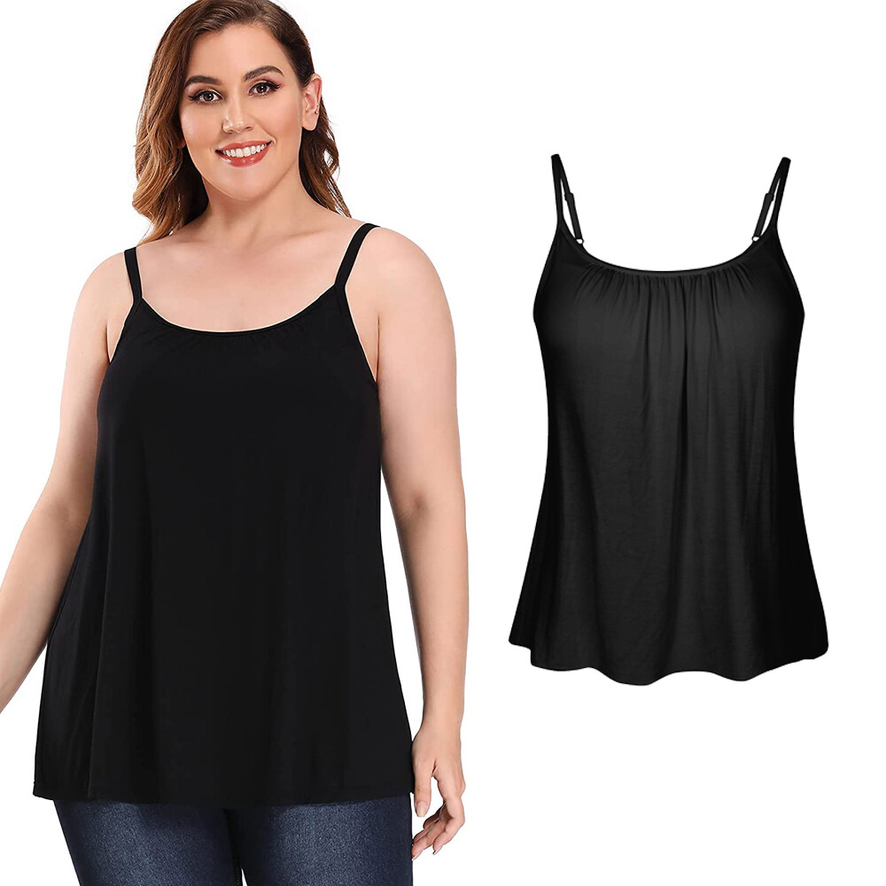 Women Fashion Swing Flowy Cami with Built in Bra Seamless Strap Tank Top Vest US
