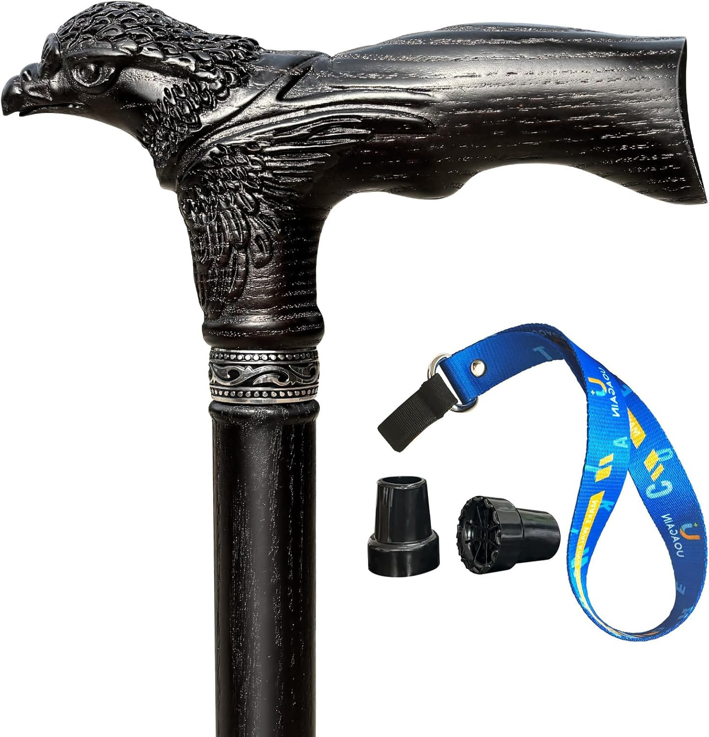 Hand Carved Wooden Walking Cane Eagle Head Ergonomic Support for Seniors