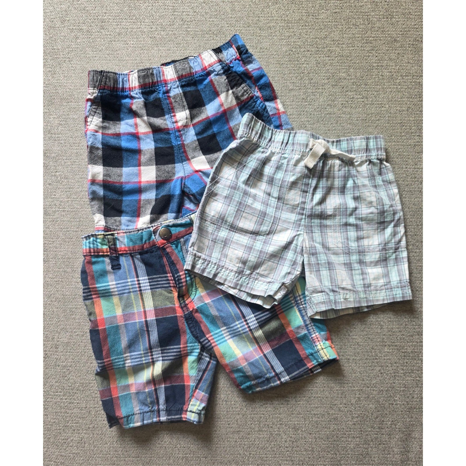 Nautica & Okie Dokie Baby Boys Plaid Shorts Bundle 12 Months Cotton 3 Pack