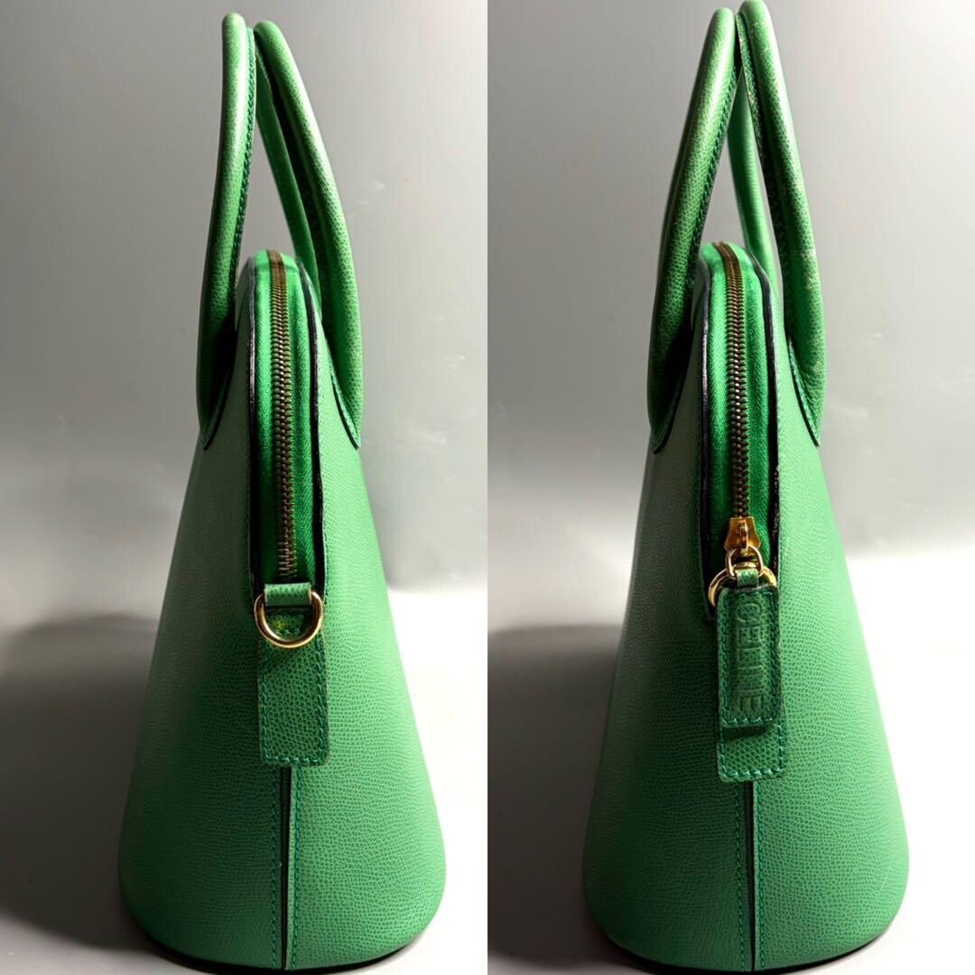 CELINE 2way Handbag Leather Green Vintage Authentic From Japan