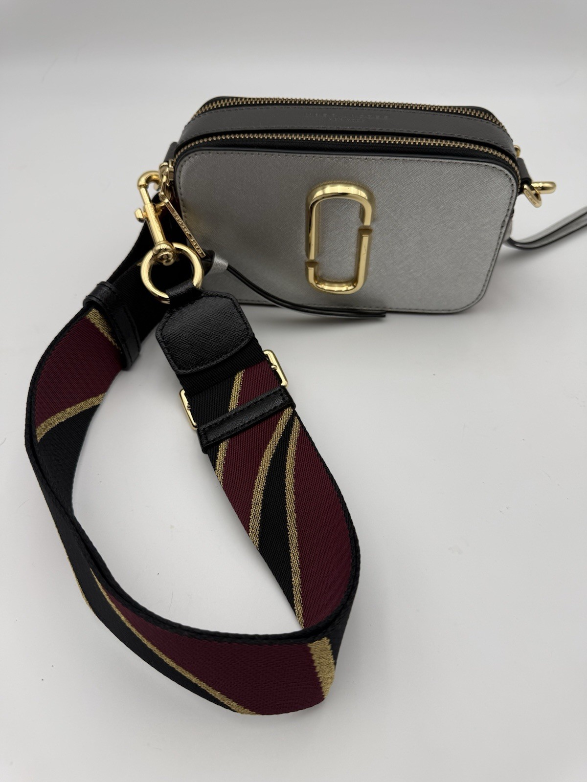 Marc Jacobs Snapshot Colorblock Crossbody Silver Black Red Double Zip Strap