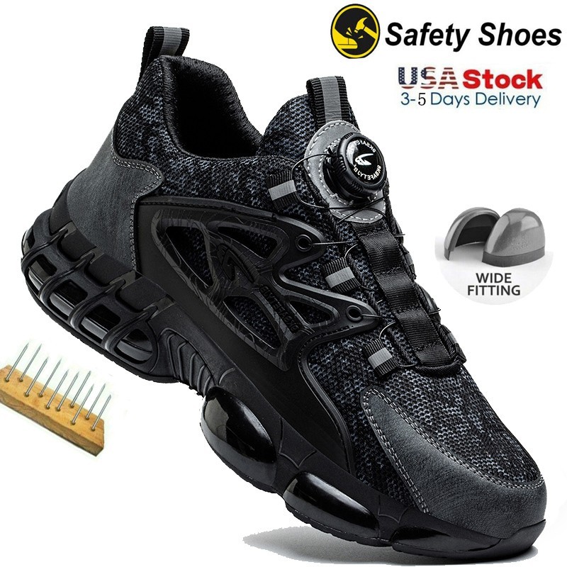 New Anti-smash Men Steel Toe Work Shoes Lightweight Breathable Work Sneaker