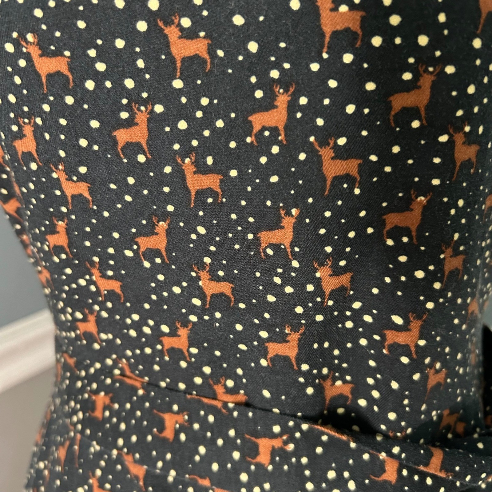 LL Bean Signature Deer Print Fit & Flare Dress Black Sleeveless Size 6 502993