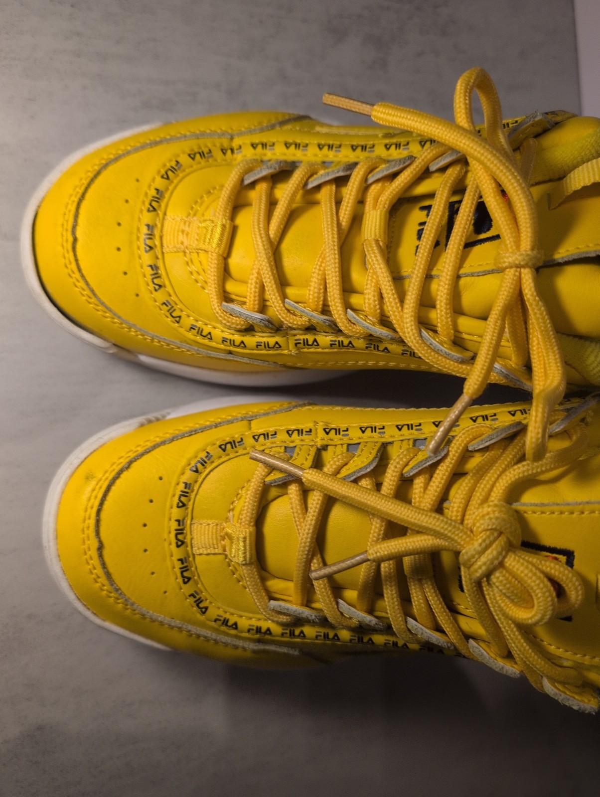 Fila Disruptor 2 Premium Repeat Canary Yellow Chunky Sneakers Size 4.5 US