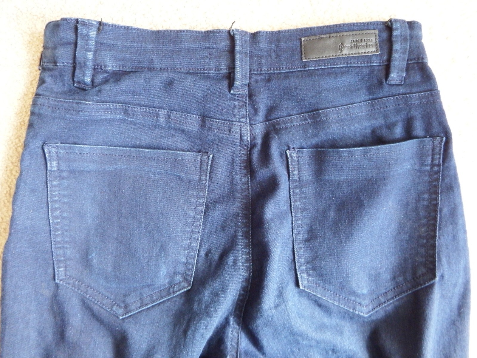 Stradivarius Dark Blue High Waist Stretch Side Zip Denim Jeans Size Eur 36