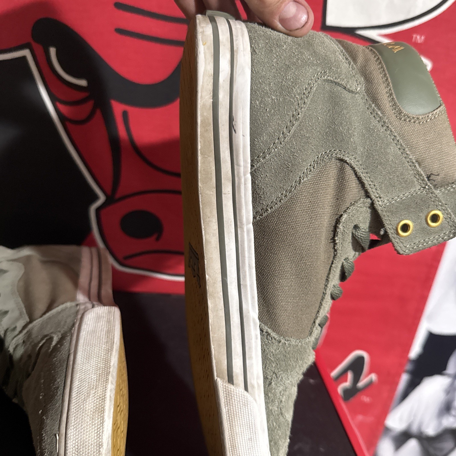 Supra Vader High Top Shoes Olive Green & Gold Size Men’s 11 Skate Skater Rare
