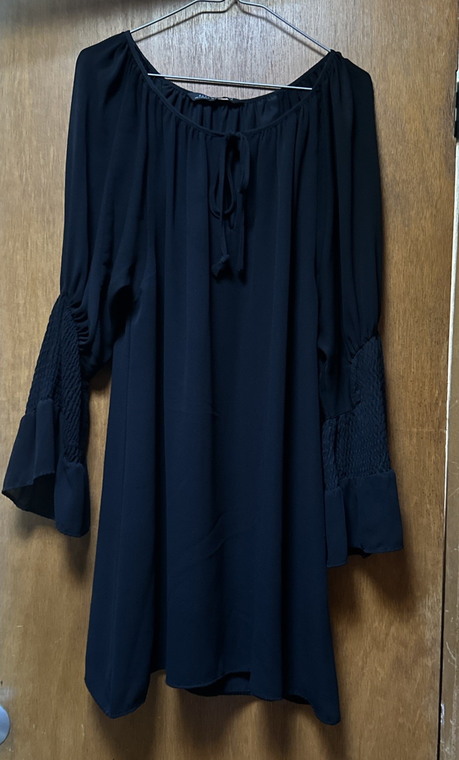 Zara Woman Medium, Black Bell Long Sleeved Dress, Above the knee, Front tie