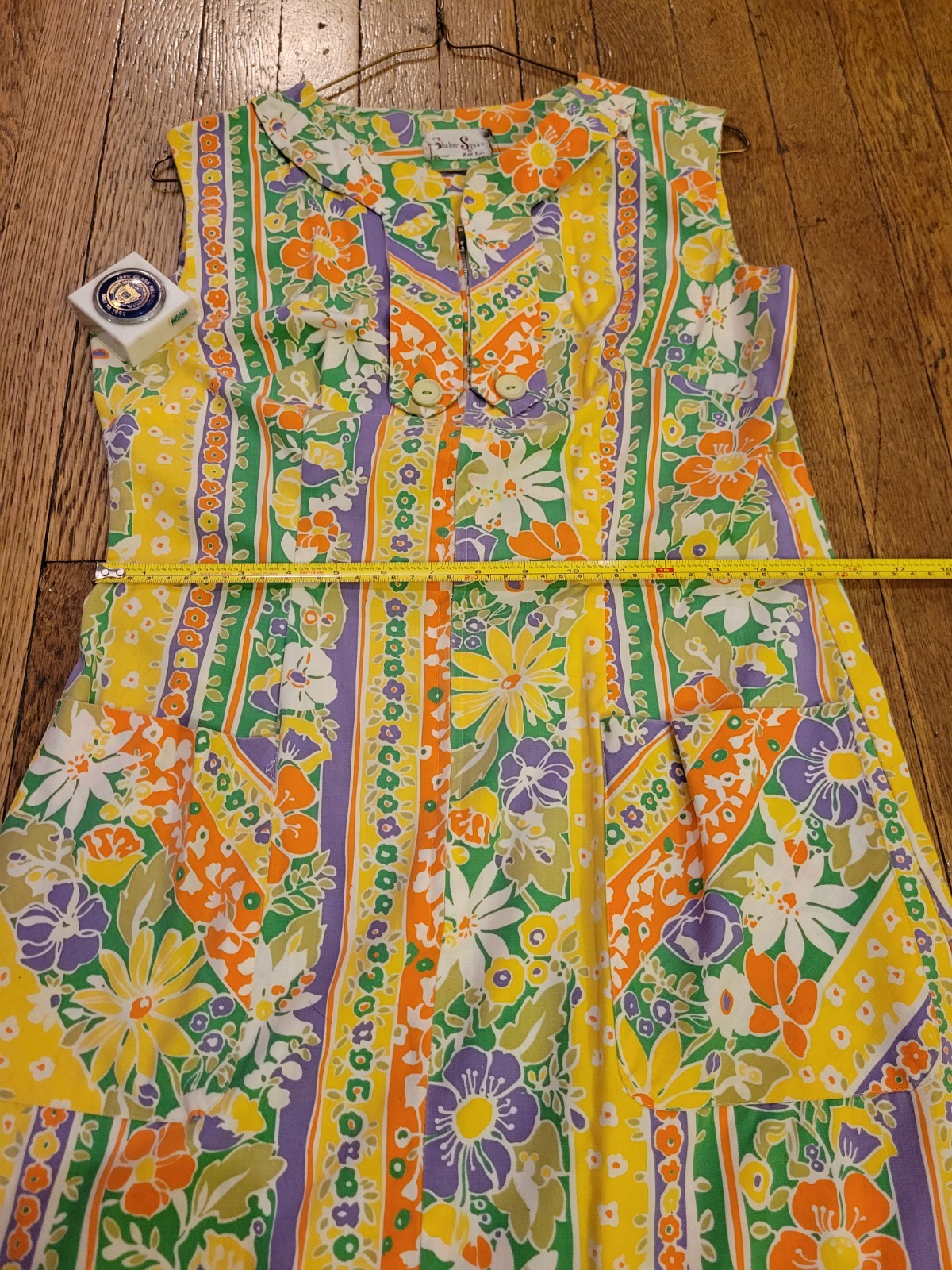 Shaker Square Bill Sims Vtg Sleeveless Front Pockets 60s petite measurement pics