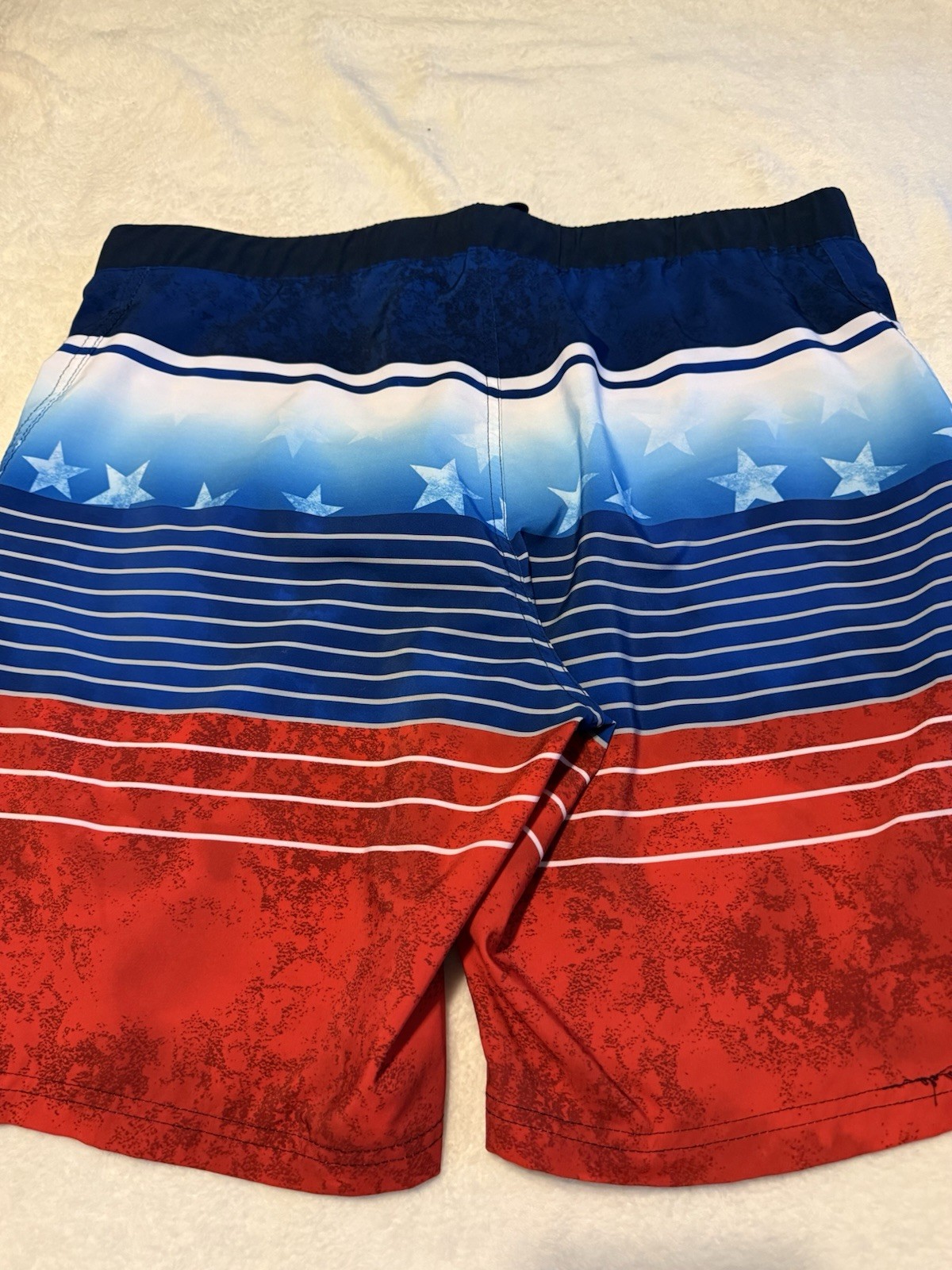 ZeroXposur Men’s Board Shorts Red Blue White Stars & Stripes Drawstring L