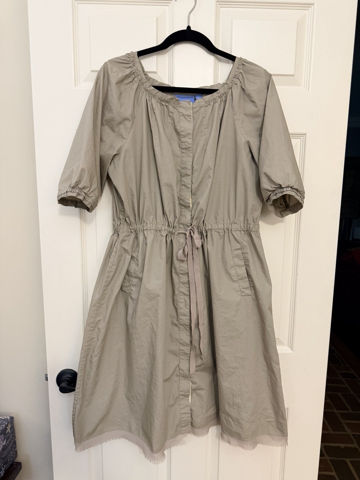 Simply Vera Vang Dress 100% Cotton Beige Button Front Pockets Size XL