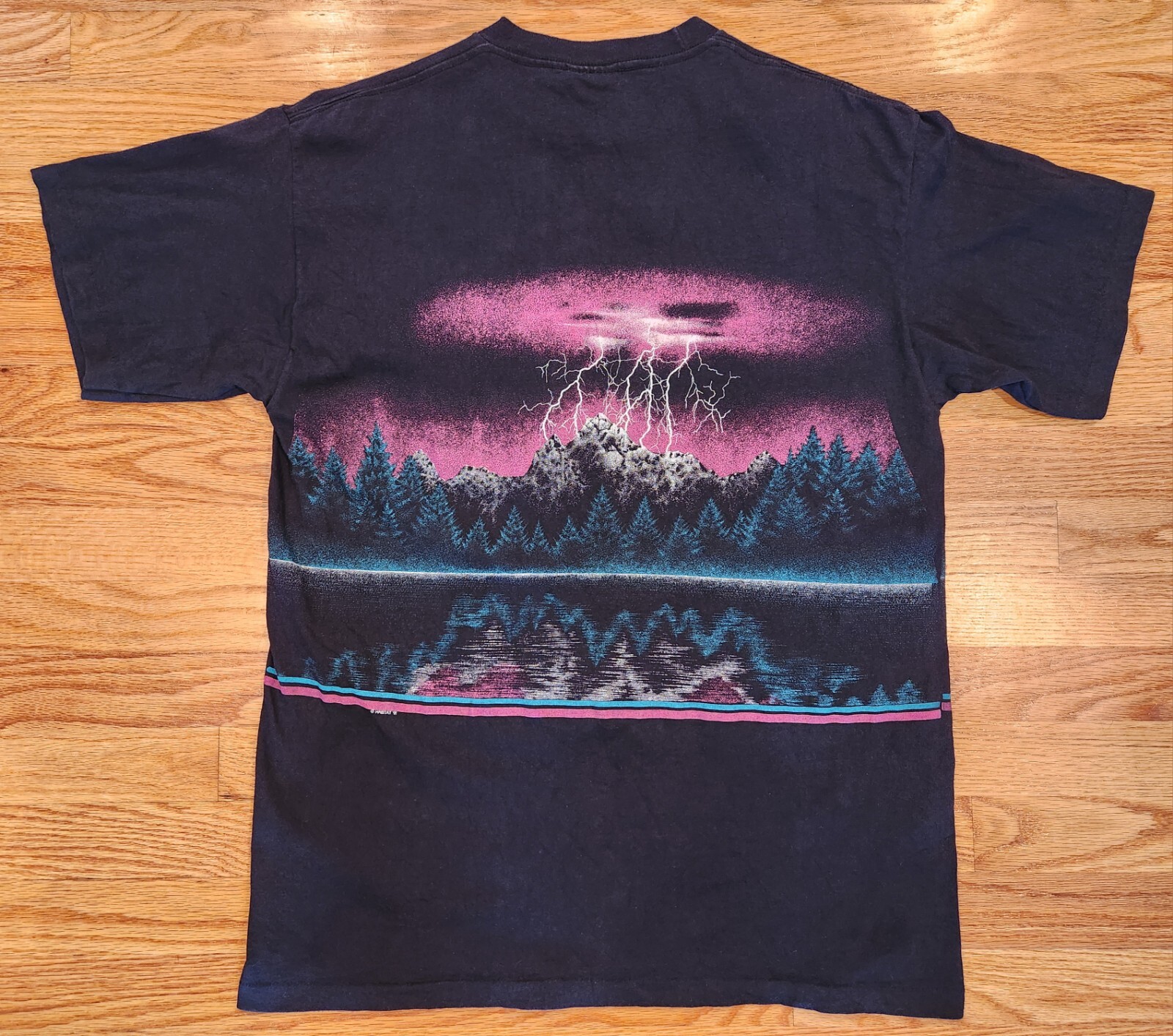 Lightning Thunder All Over Print Shirt L Used 1991 Signal Sports AOP 90s Solvang