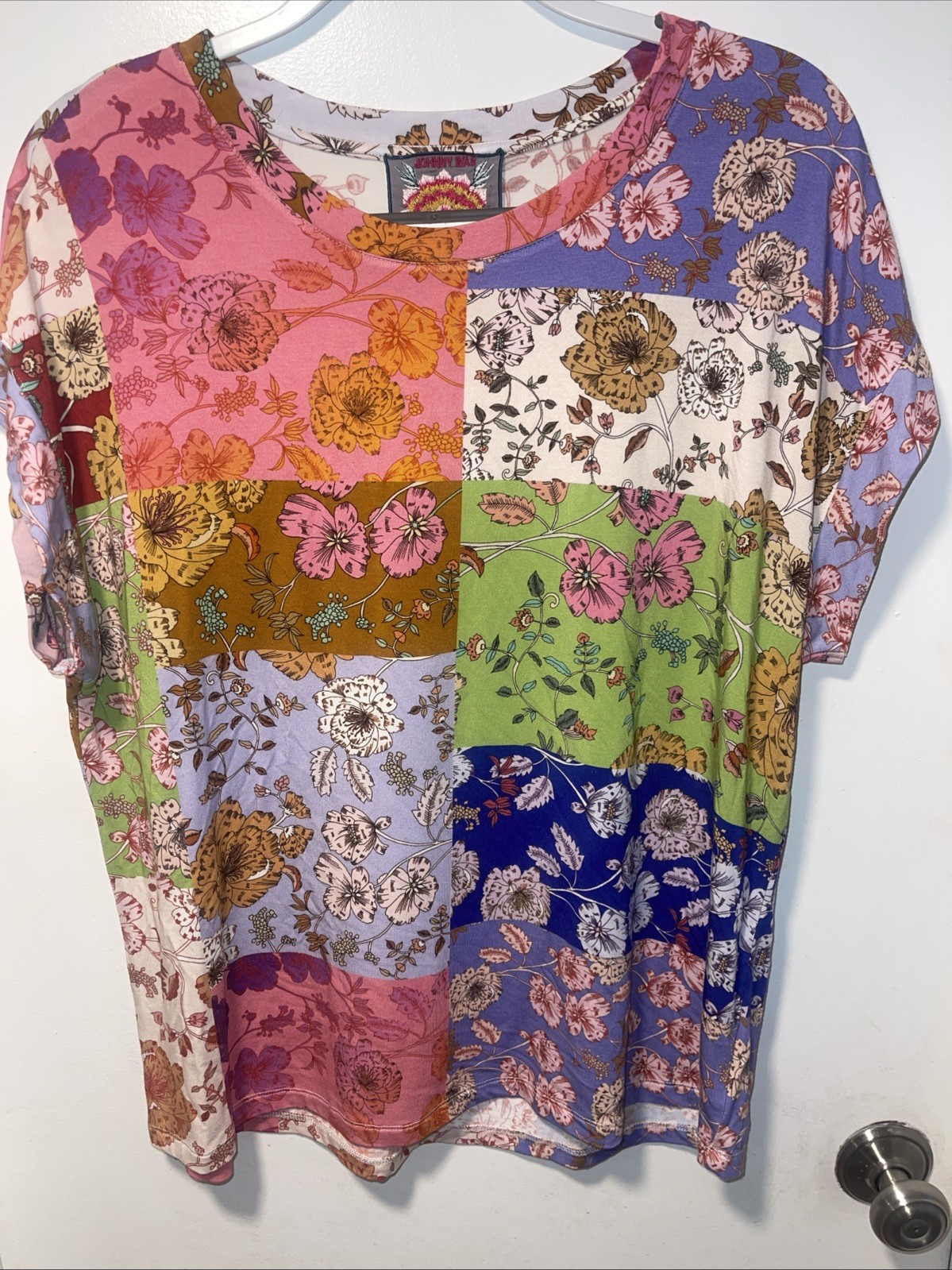 Johnny Was Frame Relaxed T Shirt Size Large Floral Dolman Cap Sleeve Jersey Knit
