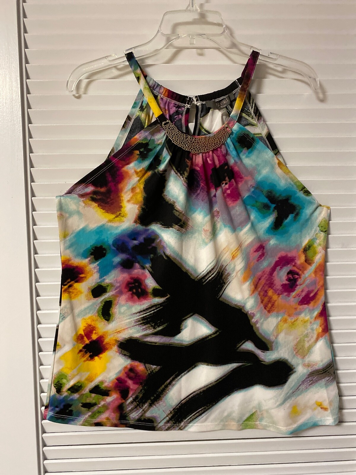 ESSENTIALS BY MILANO JUNIORS T-BACK MULTI COLOR KNIT BLOUSE SIZE L NWT
