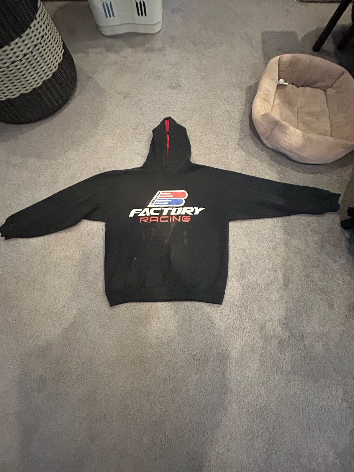 Factory Racing Gildan Bleached and Distressed Hoodie Vintage Y2K Size L
