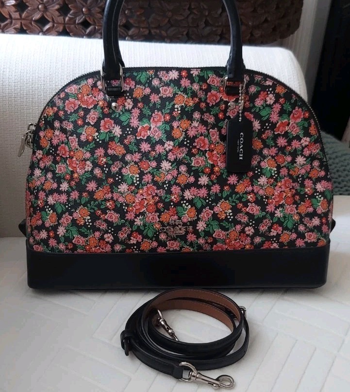 Coach Large Sierra Satchel Crossbody in Leather & Posey Cluster Print