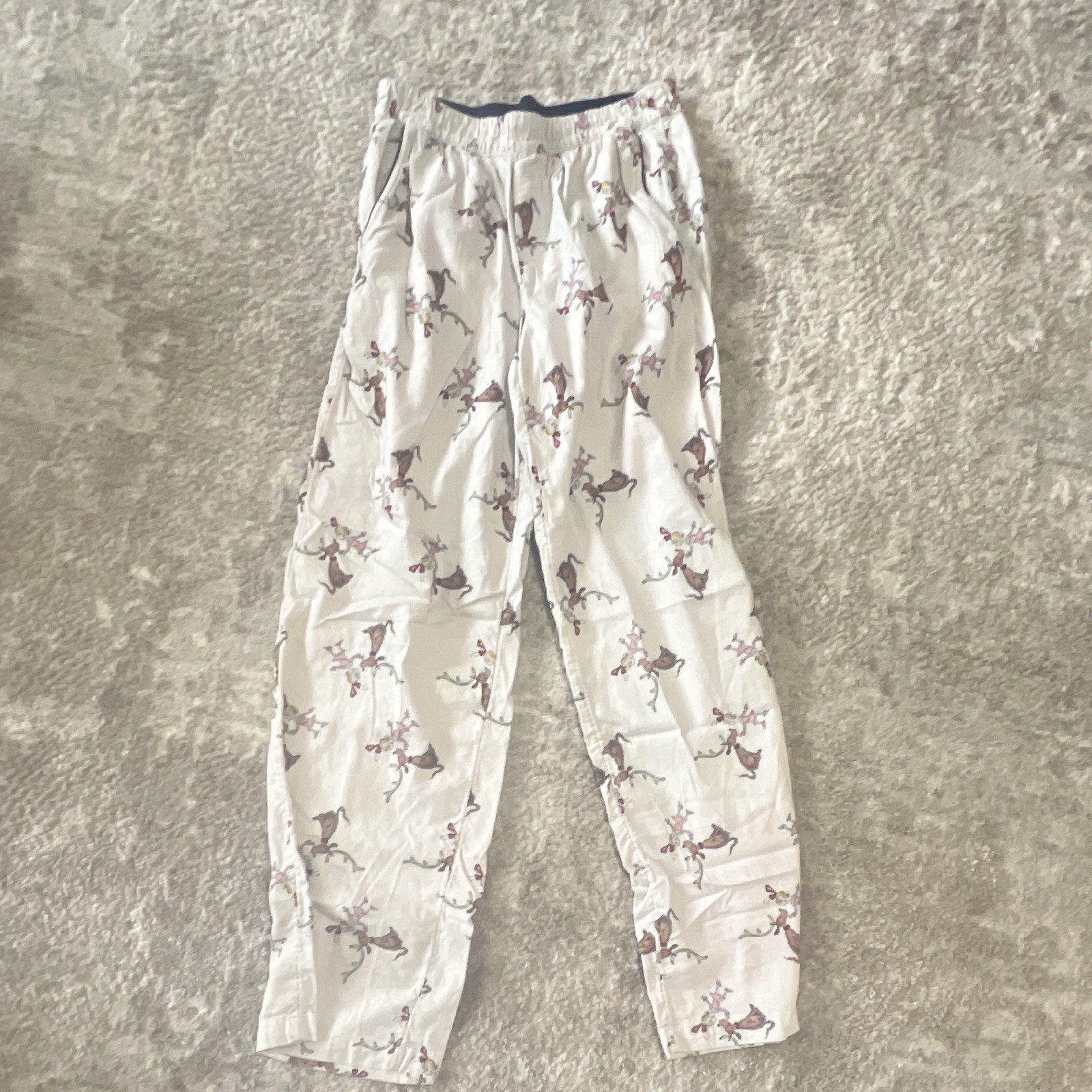 aerie Women’s S Tall Cotton Woven Christmas Reindeer Pajama Pants Drawstring