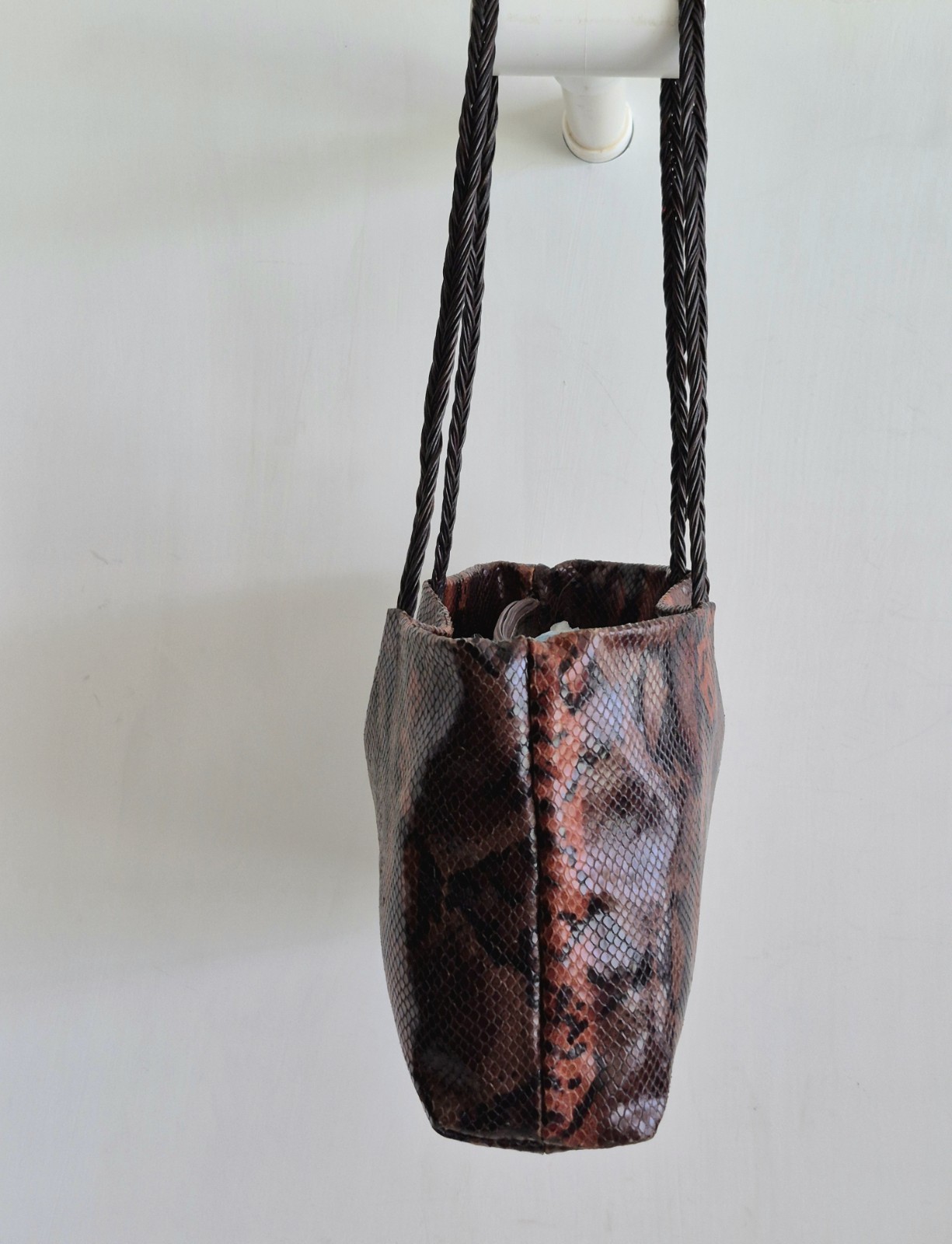 Falor Le Borse Earth Tones Snakeskin Embossed Leather Medium Tote/ Shoulder Bag
