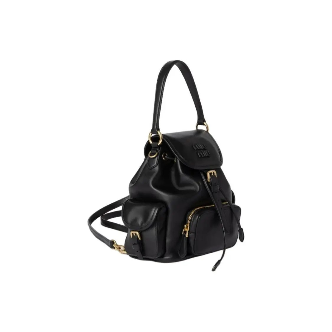 MIU MIU Engraved Logo Backpack Unisex Black 7×4.5×8.6 in