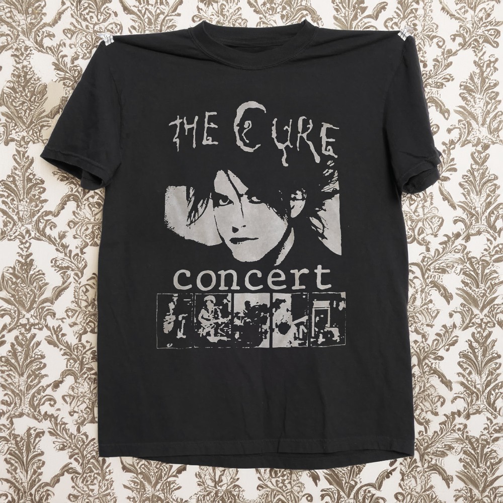 The Cure Robert Smith Concert Unisex Cotton T-Shirt Black Cotton T-shirt