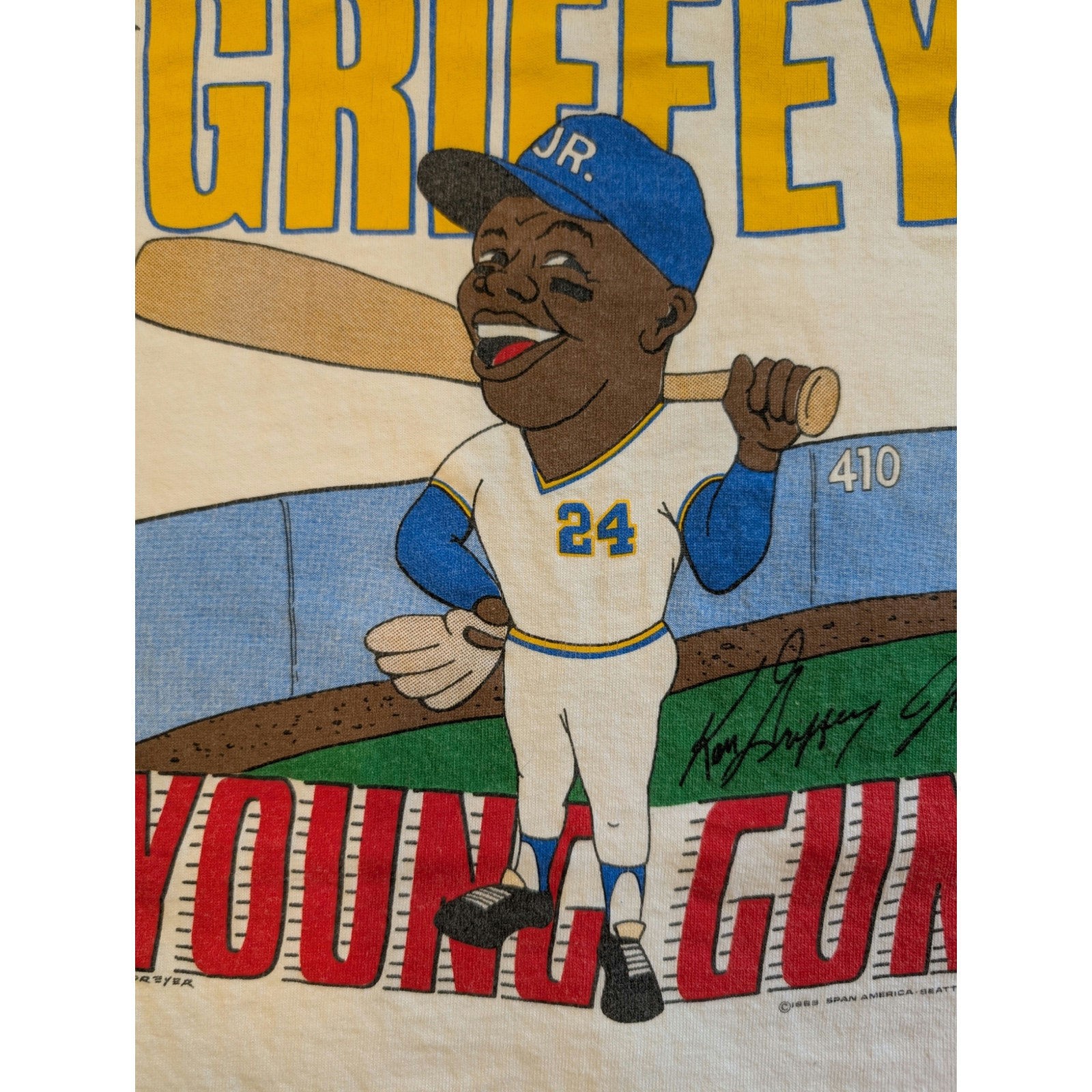Vintage Ken Griffey Jr. Young Gun Baseball Cartoon 1989 T Shirt M/L