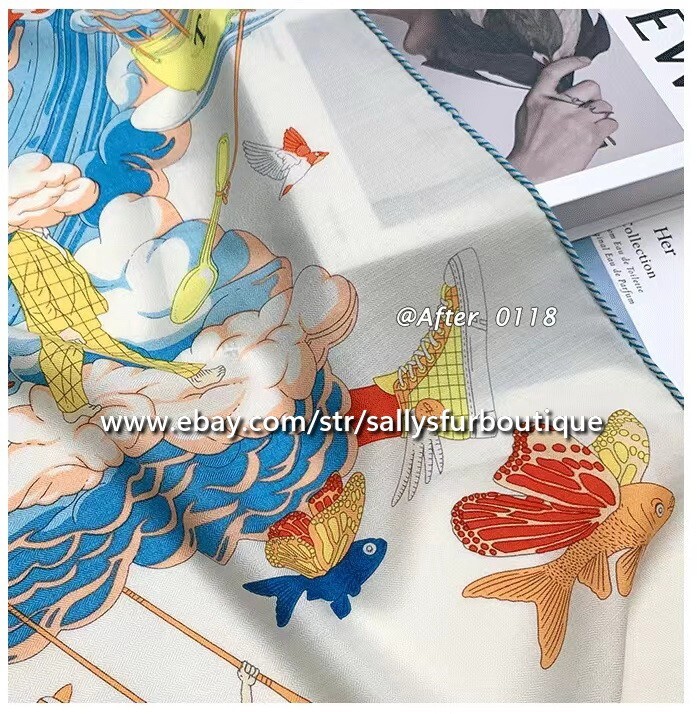 80% Cashmere & 20% Silk Wrap Scarf Cloud Animals Print Square Shawl 53″