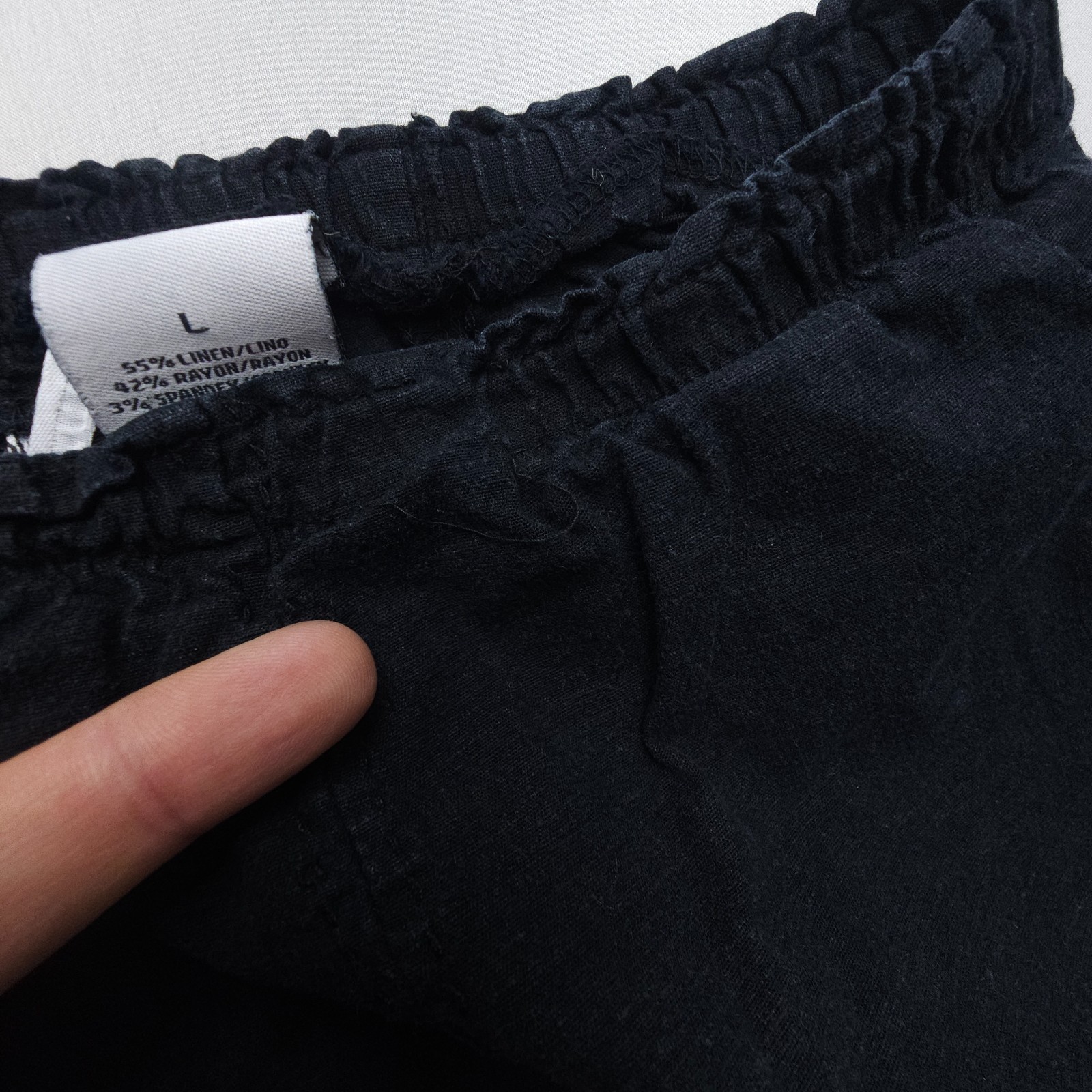 Kathy Ireland Linen Rayon Pull On Capri Crop Pants Size Large Black Flowy