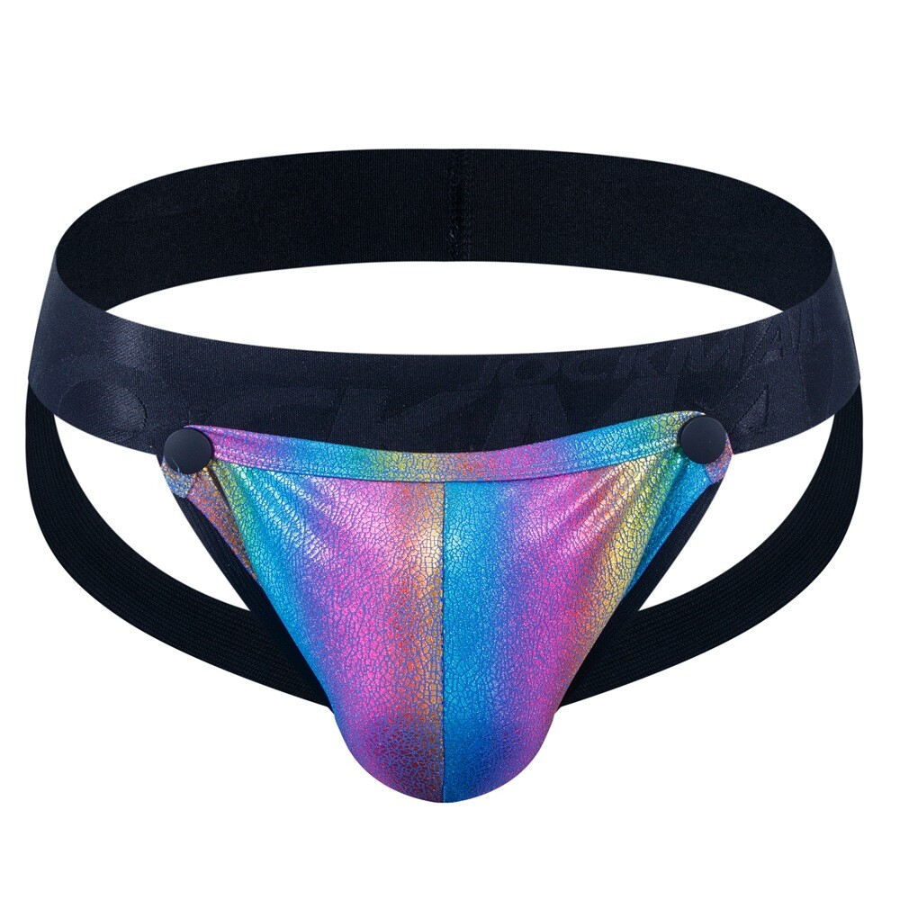 Men’s PU Rubber Coated Snap Pouch Sexy Jockstrap Underwear Lingerie Jock Strap