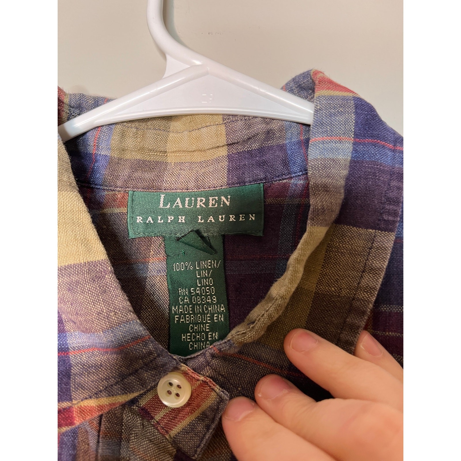 Lauren Ralph Lauren Earth Tones Fall Linen Plaid Madras Old Money Oxford Shirt M
