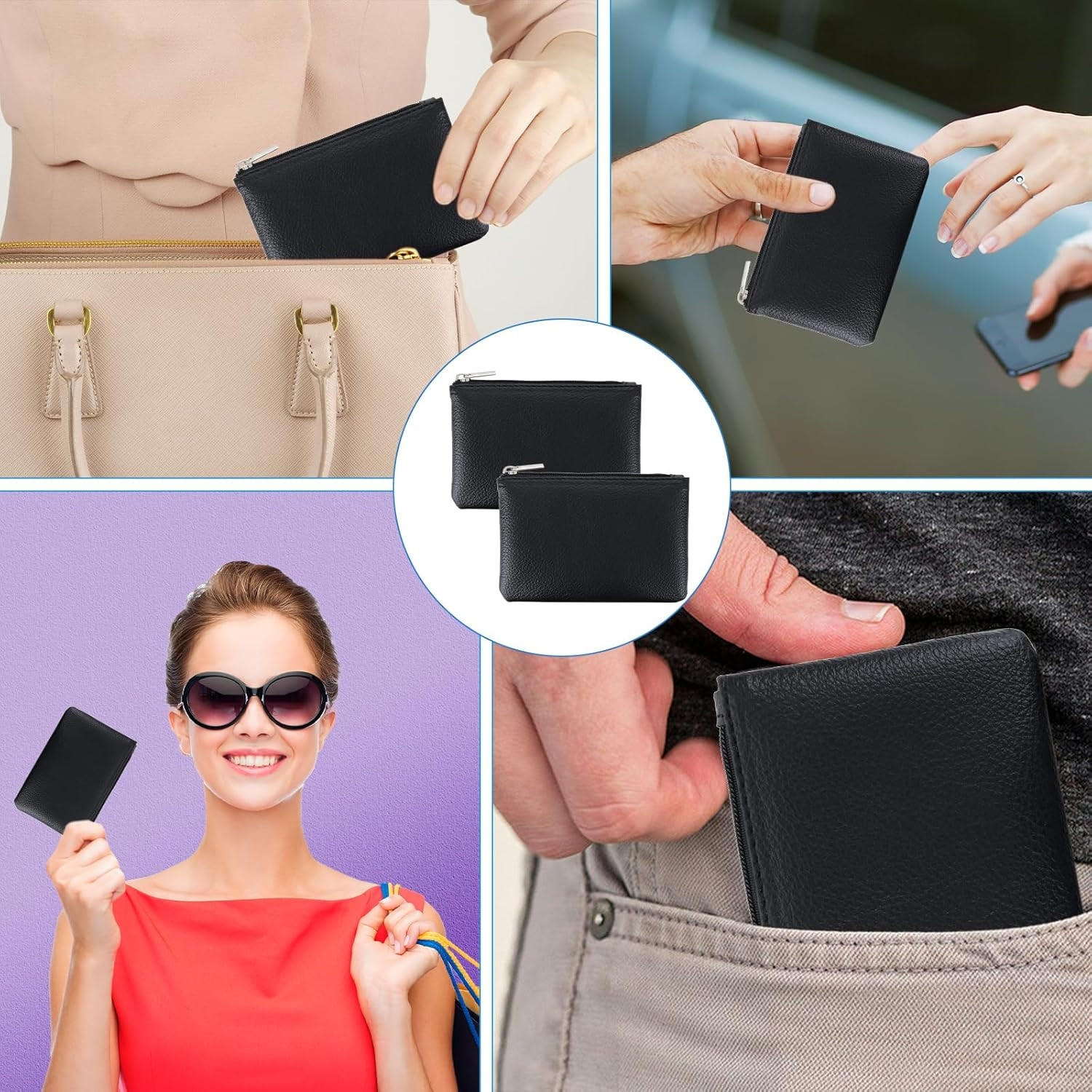 2 Pack Leather Zipper Coin Purse,Portable Change Wallet Coin Pouch….