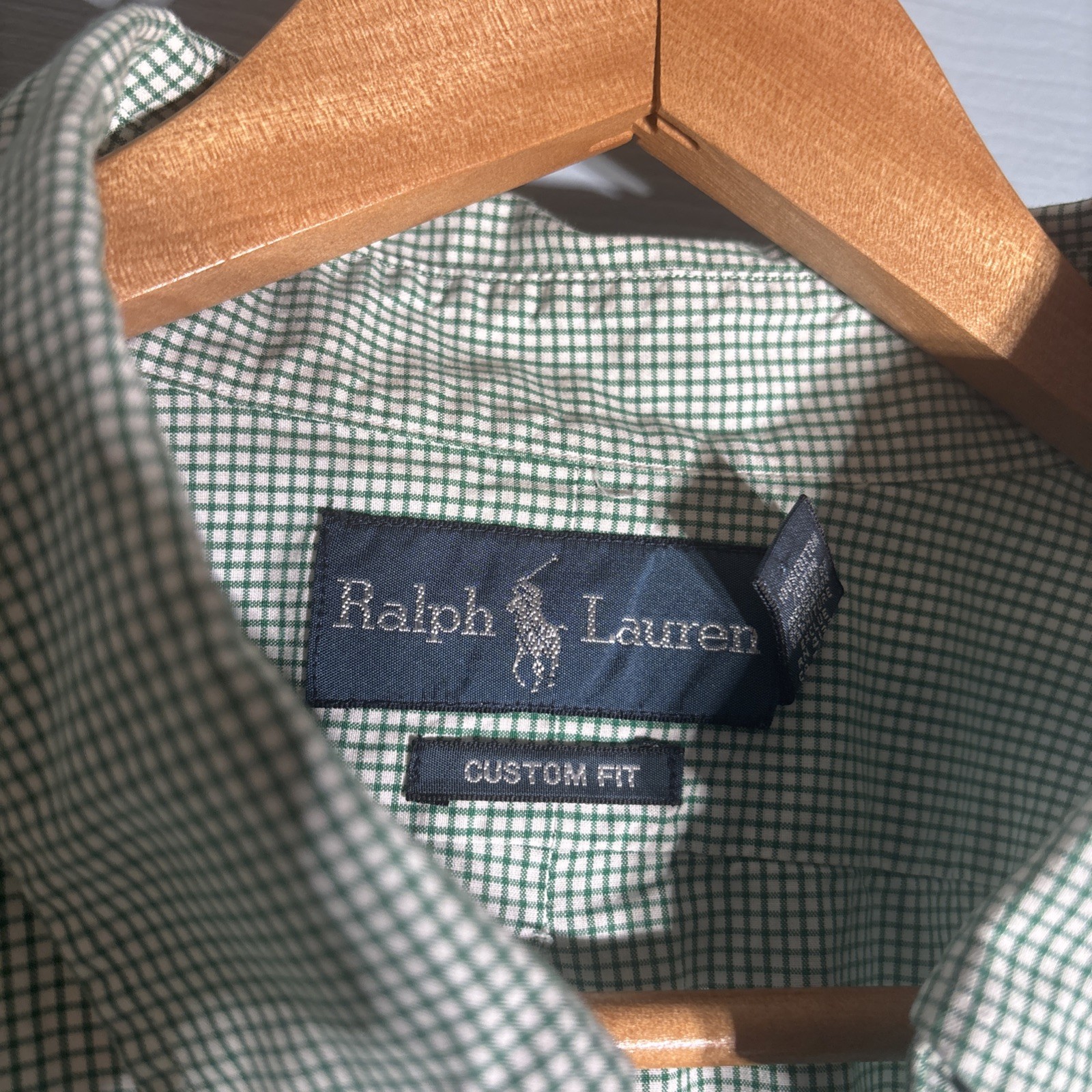 Ralph Lauren Custom Fit Button Up Shirt 18 36/37 Green White Blue Cotton XL