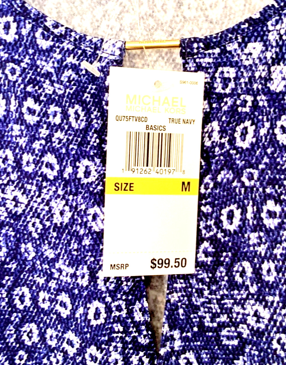 Michael Kors $99.50 Women’s Sz M Blue Printed Sleeveless Crossover Front Top NWT