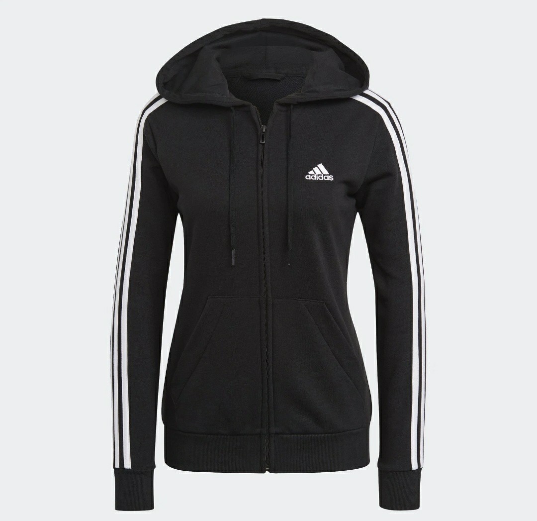 Adidas Women Essentials French Terry 3-Stripes Full-Zip Hoodie Size Large L