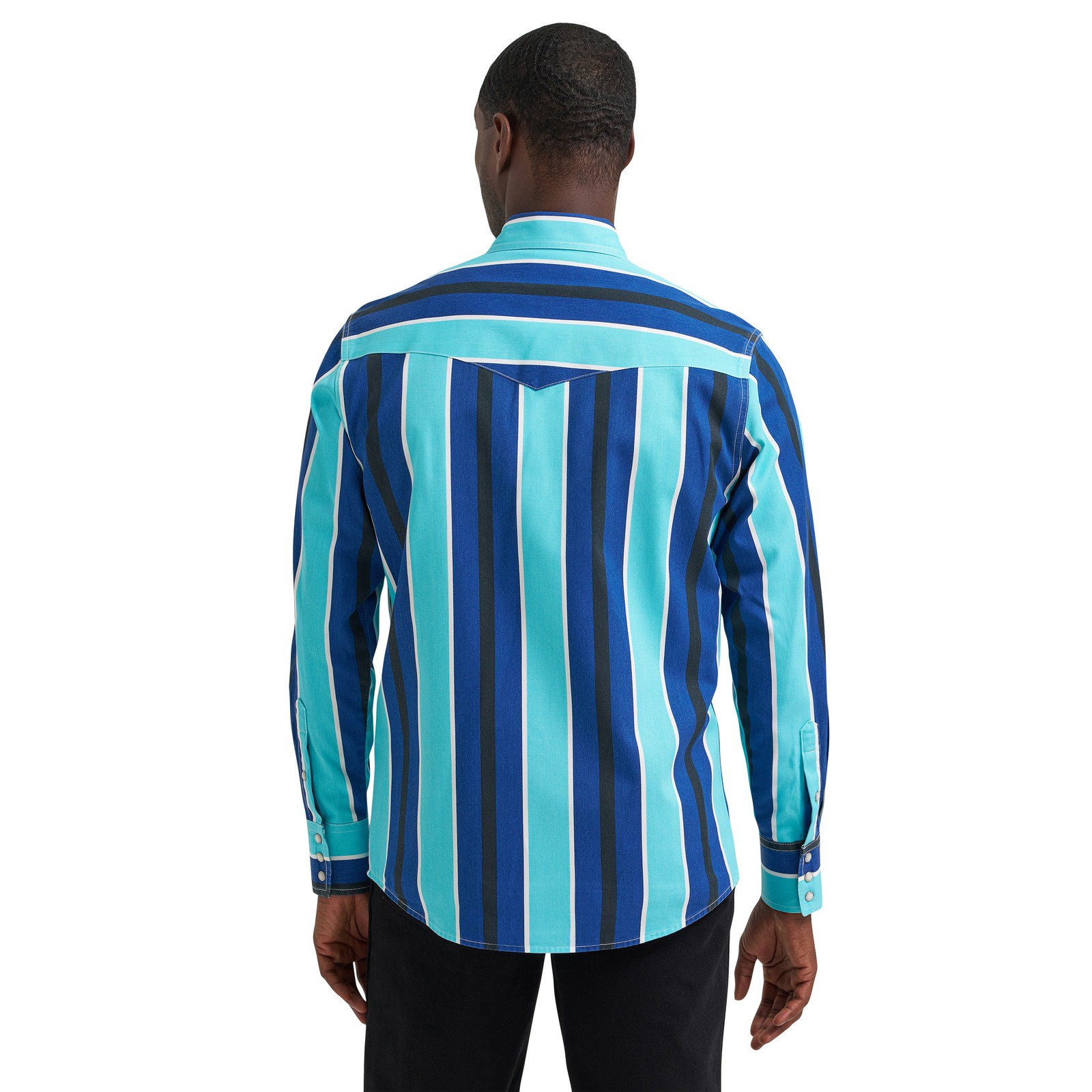 Wrangler Men’s Vintage Inspired Blue Multi Stripe Snap Shirt 112379229