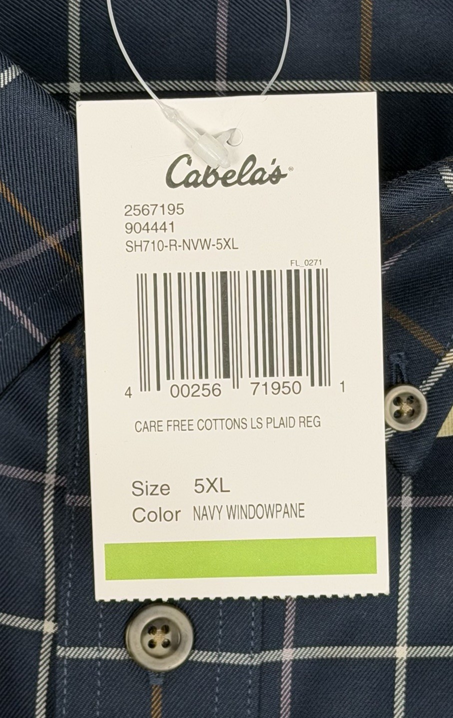 Cabelas Outfitter Series Shirt Mens 5XL Navy Windowpane Nanotex Button Down NEW