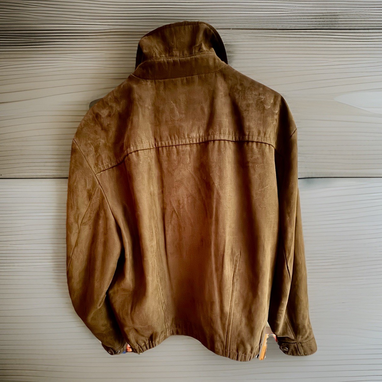Perry Ellis Portfolio Microsuede Full Zip Bomber Jacket Mens Size L Tabacco New