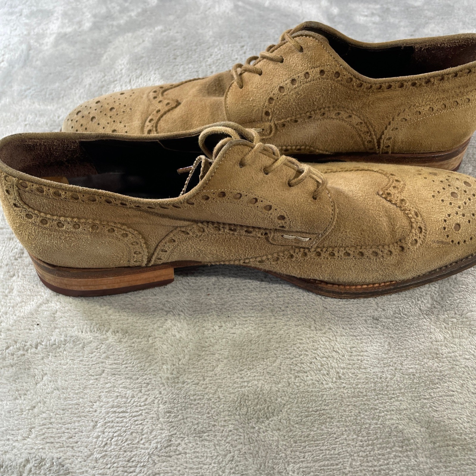 Magnanni Wingtip Brogue Oxford Shoes Mens 12 Tan Suede Office Career Luxury