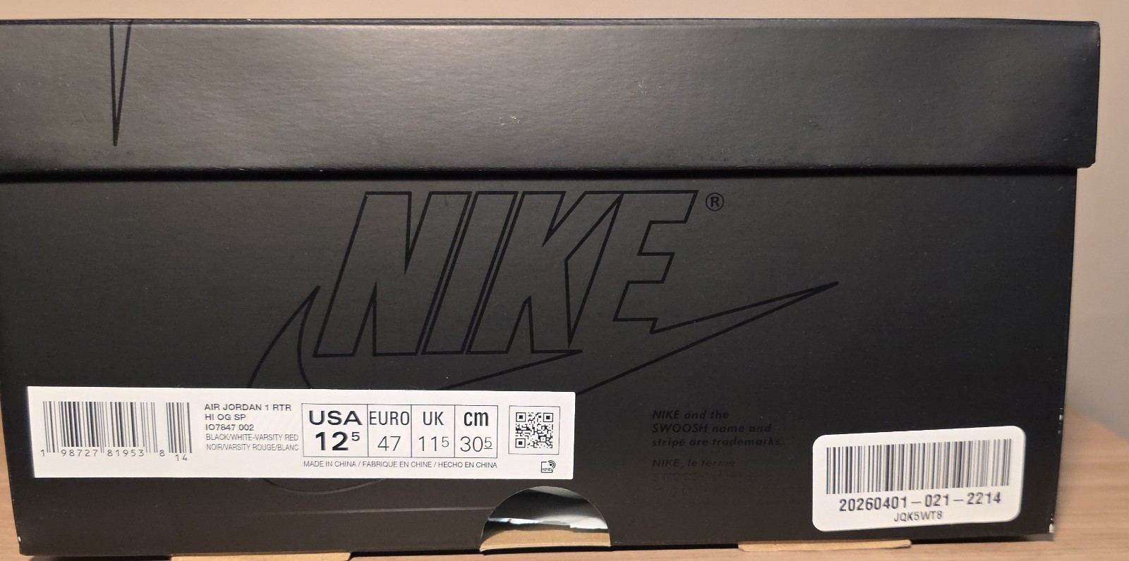 BOX ONLY NO SHOES Union x Fragment x Jordan 1 Shoebox IO7847-002 Men’s Size 12.5